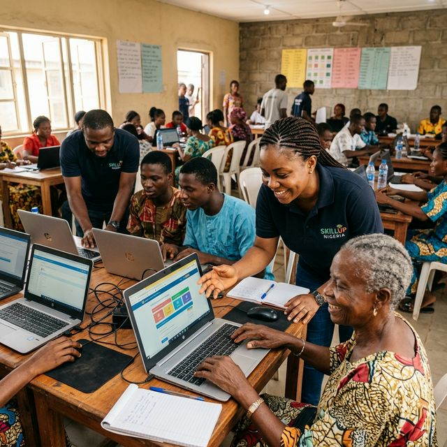 NGO community members learning digital skills